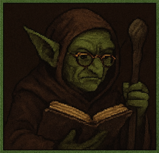 Portrait of a goblin wizard reading